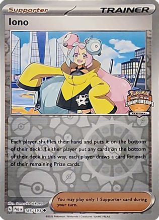 Iono - 185/193 (Regional Championships) 185 - League & Championship Cards Reverse Holofoil