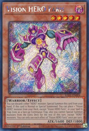 Vision HERO Faris (Platinum Secret Rare) (RA01-EN004) - 25th Anniversary Rarity Collection 1st Edition - Premium Yugioh Single from Konami - Just $1.18! Shop now at Game Crave Tournament Store
