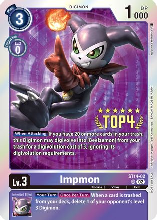 Impmon (Digimon 3-On-3 Top 4) (ST14-02) - Starter Deck 14: Beelzemon Advanced Deck Set Foil - Premium Digimon Single from Bandai - Just $53.84! Shop now at Game Crave Tournament Store