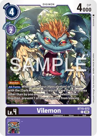 Vilemon (BT15-072) - Exceed Apocalypse - Premium Digimon Single from Bandai - Just $0.25! Shop now at Game Crave Tournament Store
