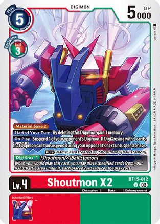 Shoutmon X2 (BT15-012) - Exceed Apocalypse - Premium Digimon Single from Bandai - Just $0.25! Shop now at Game Crave Tournament Store