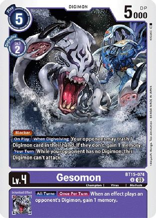 Gesomon (BT15-074) - Exceed Apocalypse - Premium Digimon Single from Bandai - Just $0.25! Shop now at Game Crave Tournament Store
