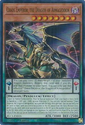 Chaos Emperor, the Dragon of Armageddon (BLC1-EN026) - Battles of Legend: Chapter 1 1st Edition - Premium Yugioh Single from Konami - Just $1.98! Shop now at Game Crave Tournament Store