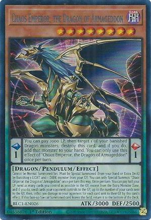 Chaos Emperor, the Dragon of Armageddon (Silver) (BLC1-EN026) - Battles of Legend: Chapter 1 1st Edition - Premium Yugioh Single from Konami - Just $0.98! Shop now at Game Crave Tournament Store