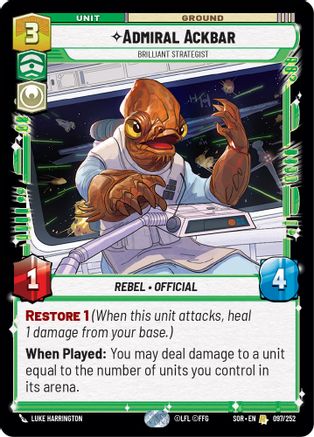 Admiral Ackbar - Brilliant Strategist (SPARK OF REBELLION) Foil - Premium Star Wars: Unlimited Single from Spark of Rebellion - Just $0.23! Shop now at Game Crave Tournament Store