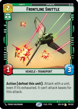 Frontline Shuttle (SPARK OF REBELLION) Foil - Premium Star Wars: Unlimited Single from Spark of Rebellion - Just $0.08! Shop now at Game Crave Tournament Store