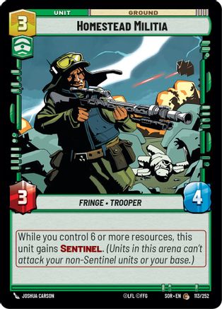 Homestead Militia (113/252) - Spark of Rebellion Foil - Premium Star Wars: Unlimited Single from Spark of Rebellion - Just $0.08! Shop now at Game Crave Tournament Store