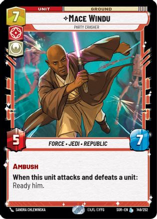 Mace Windu - Party Crasher (SPARK OF REBELLION) Foil - Premium Star Wars: Unlimited Single from Spark of Rebellion - Just $1.05! Shop now at Game Crave Tournament Store