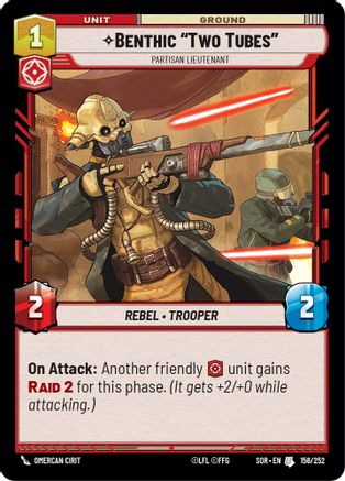 Benthic "Two Tubes" - Partisan Lieutenant (SPARK OF REBELLION) - Premium Star Wars: Unlimited Single from Spark of Rebellion - Just $0.08! Shop now at Game Crave Tournament Store