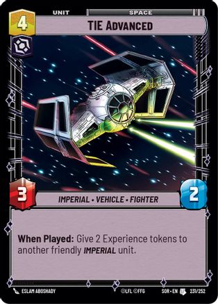 TIE Advanced (231) - Spark of Rebellion - Premium Star Wars: Unlimited Single from Spark of Rebellion - Just $0.08! Shop now at Game Crave Tournament Store