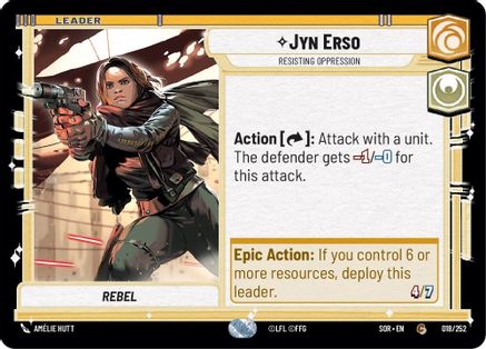 Jyn Erso - Resisting Oppression (18) - Spark of Rebellion - Premium Star Wars: Unlimited Single from Spark of Rebellion - Just $0.08! Shop now at Game Crave Tournament Store