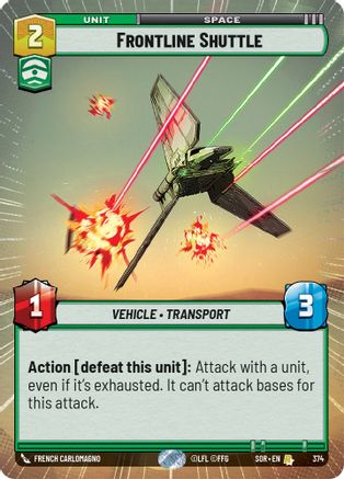 Frontline Shuttle (Hyperspace) (SPARK OF REBELLION) Foil - Premium Star Wars: Unlimited Single from Spark of Rebellion - Just $1.39! Shop now at Game Crave Tournament Store