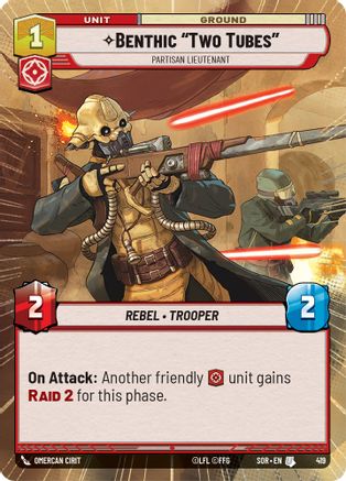 Benthic "Two Tubes" - Partisan Lieutenant (Hyperspace) (SPARK OF REBELLION) - Premium Star Wars: Unlimited Single from Spark of Rebellion - Just $0.35! Shop now at Game Crave Tournament Store