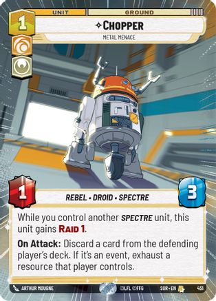 Chopper - Metal Menace (Hyperspace) (SPARK OF REBELLION) Foil - Premium Star Wars: Unlimited Single from Spark of Rebellion - Just $5.12! Shop now at Game Crave Tournament Store