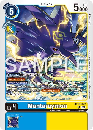 Mantaraymon (BT16-022) - Beginning Observer - Premium Digimon Single from Bandai - Just $0.25! Shop now at Game Crave Tournament Store