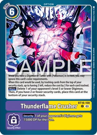Thunderflame Crusher (BT16-100) - Beginning Observer - Premium Digimon Single from Bandai - Just $0.25! Shop now at Game Crave Tournament Store