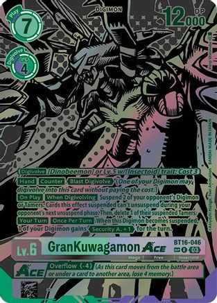 GranKuwagamon ACE (Textured) (BT16-046) - Beginning Observer Foil - Premium Digimon Single from Bandai - Just $190! Shop now at Game Crave Tournament Store