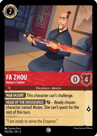 Fa Zhou - Mulan's Father (105/204) - Ursulas Return Cold Foil - Premium Lorcana Single from Ursula's Return - Just $0.25! Shop now at Game Crave Tournament Store