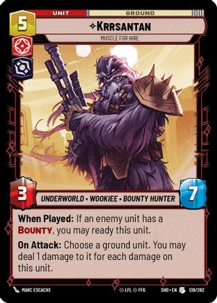 Krrsantan - Muscle for Hire (139/262) - Shadows of the Galaxy Foil - Premium Star Wars: Unlimited Single from Shadows of the Galaxy - Just $0.08! Shop now at Game Crave Tournament Store