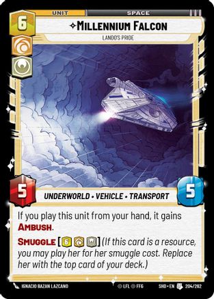Millennium Falcon - Lando's Pride (204/262) - Shadows of the Galaxy Foil - Premium Star Wars: Unlimited Single from Shadows of the Galaxy - Just $0.08! Shop now at Game Crave Tournament Store