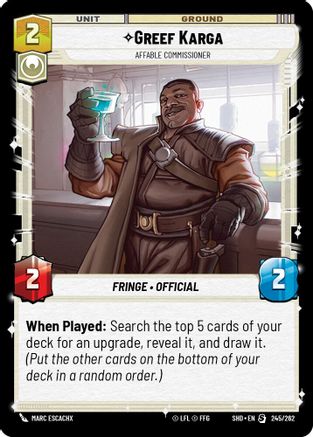 Greef Karga - Affable Commissioner (245/262) - Shadows of the Galaxy - Premium Star Wars: Unlimited Single from Shadows of the Galaxy - Just $0.08! Shop now at Game Crave Tournament Store