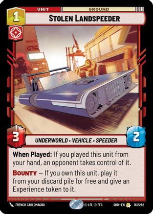 Stolen Landspeeder (161/262) - Shadows of the Galaxy Foil - Premium Star Wars: Unlimited Single from Shadows of the Galaxy - Just $0.08! Shop now at Game Crave Tournament Store