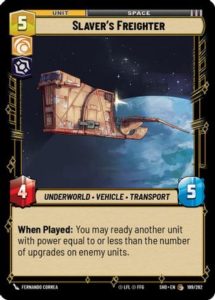 Slaver's Freighter (189/262) - Shadows of the Galaxy Foil - Premium Star Wars: Unlimited Single from Shadows of the Galaxy - Just $0.08! Shop now at Game Crave Tournament Store