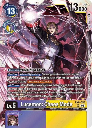 Lucemon: Chaos Mode (EX6-054) - Infernal Ascension Foil - Premium Digimon Single from Bandai - Just $26.07! Shop now at Game Crave Tournament Store