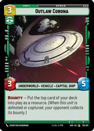 Outlaw Corona (116/262) - Shadows of the Galaxy Foil - Premium Star Wars: Unlimited Single from Shadows of the Galaxy - Just $0.08! Shop now at Game Crave Tournament Store