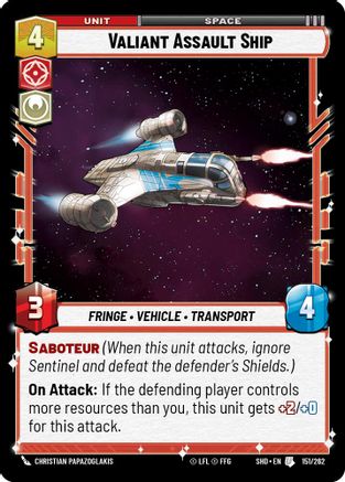 Valiant Assault Ship (151/262) - Shadows of the Galaxy Foil - Premium Star Wars: Unlimited Single from Shadows of the Galaxy - Just $0.08! Shop now at Game Crave Tournament Store