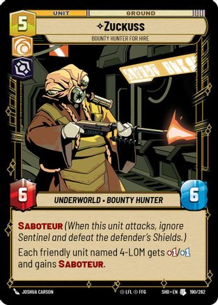 Zuckuss - Bounty Hunter for Hire (190/262) - Shadows of the Galaxy Foil - Premium Star Wars: Unlimited Single from Shadows of the Galaxy - Just $0.08! Shop now at Game Crave Tournament Store