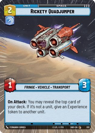 Rickety Quadjumper (Hyperspace) (332) - Shadows of the Galaxy - Premium Star Wars: Unlimited Single from Shadows of the Galaxy - Just $0.08! Shop now at Game Crave Tournament Store