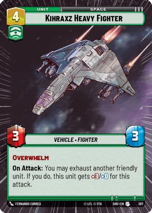 Kihraxz Heavy Fighter (Hyperspace) (387) - Shadows of the Galaxy Foil - Premium Star Wars: Unlimited Single from Shadows of the Galaxy - Just $0.25! Shop now at Game Crave Tournament Store