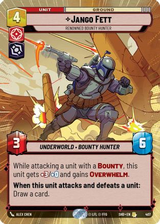 Jango Fett - Renowned Bounty Hunter (Hyperspace) (407) - Shadows of the Galaxy Foil - Premium Star Wars: Unlimited Single from Shadows of the Galaxy - Just $0.94! Shop now at Game Crave Tournament Store