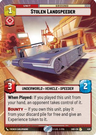 Stolen Landspeeder (Hyperspace) (430) - Shadows of the Galaxy Foil - Premium Star Wars: Unlimited Single from Shadows of the Galaxy - Just $0.96! Shop now at Game Crave Tournament Store