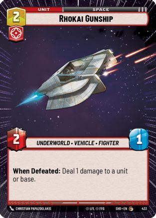 Rhokai Gunship (Hyperspace) (433) - Shadows of the Galaxy - Premium Star Wars: Unlimited Single from Shadows of the Galaxy - Just $0.08! Shop now at Game Crave Tournament Store