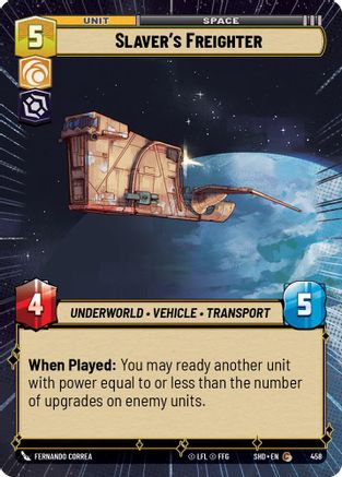 Slaver's Freighter (Hyperspace) (458) - Shadows of the Galaxy Foil - Premium Star Wars: Unlimited Single from Shadows of the Galaxy - Just $0.08! Shop now at Game Crave Tournament Store