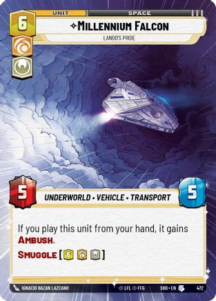 Millennium Falcon - Lando's Pride (Hyperspace) (472) - Shadows of the Galaxy Foil - Premium Star Wars: Unlimited Single from Shadows of the Galaxy - Just $0.42! Shop now at Game Crave Tournament Store