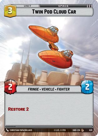 Twin Pod Cloud Car (Hyperspace) (520) - Shadows of the Galaxy Foil - Premium Star Wars: Unlimited Single from Shadows of the Galaxy - Just $0.09! Shop now at Game Crave Tournament Store