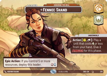 Fennec Shand - Honoring the Deal (Showcase) (278) - Shadows of the Galaxy Foil - Premium Star Wars: Unlimited Single from Shadows of the Galaxy - Just $22.01! Shop now at Game Crave Tournament Store