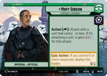 Moff Gideon - Formidable Commander (Hyperspace) (001/002) - Prerelease Promos - Premium Star Wars: Unlimited Single from Prerelease Promos - Just $0.08! Shop now at Game Crave Tournament Store