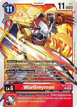 WarGreymon (BT17-015) - Secret Crisis Foil - Premium Digimon Single from Bandai - Just $0.25! Shop now at Game Crave Tournament Store