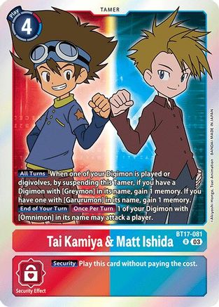 Tai Kamiya & Matt Ishida (BT17-081) - Secret Crisis Foil - Premium Digimon Single from Bandai - Just $0.25! Shop now at Game Crave Tournament Store