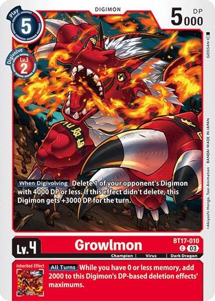 Growlmon (BT17-010) - Secret Crisis - Premium Digimon Single from Bandai - Just $0.25! Shop now at Game Crave Tournament Store