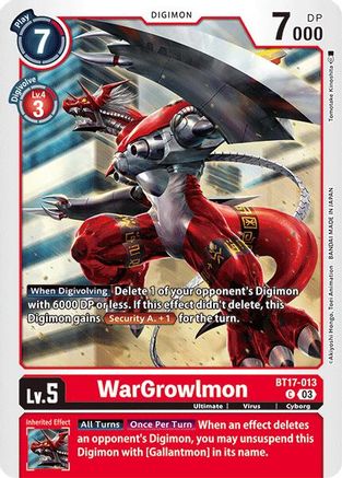 WarGrowlmon (BT17-013) - Secret Crisis - Premium Digimon Single from Bandai - Just $0.25! Shop now at Game Crave Tournament Store