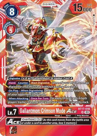 Gallantmon: Crimson Mode ACE (BT17-018) - Secret Crisis Foil - Premium Digimon Single from Bandai - Just $21.95! Shop now at Game Crave Tournament Store
