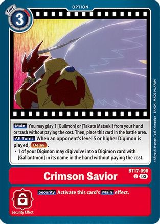 Crimson Savior (BT17-096) - Secret Crisis - Premium Digimon Single from Bandai - Just $0.25! Shop now at Game Crave Tournament Store