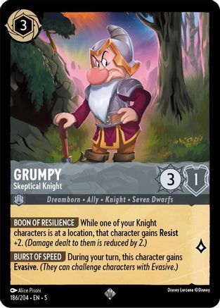 Grumpy - Skeptical Knight (186/204) - Shimmering Skies - Premium Lorcana Single from Shimmering Skies - Just $0.25! Shop now at Game Crave Tournament Store
