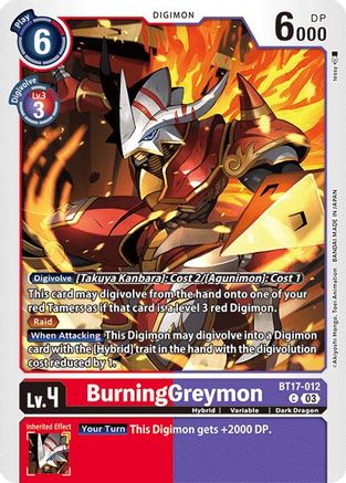 BurningGreymon (BT17-012) - Secret Crisis - Premium Digimon Single from Bandai - Just $0.25! Shop now at Game Crave Tournament Store