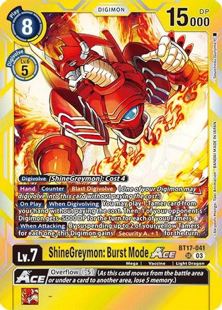 ShineGreymon: Burst Mode ACE (BT17-041) - Secret Crisis Foil - Premium Digimon Single from Bandai - Just $7.53! Shop now at Game Crave Tournament Store